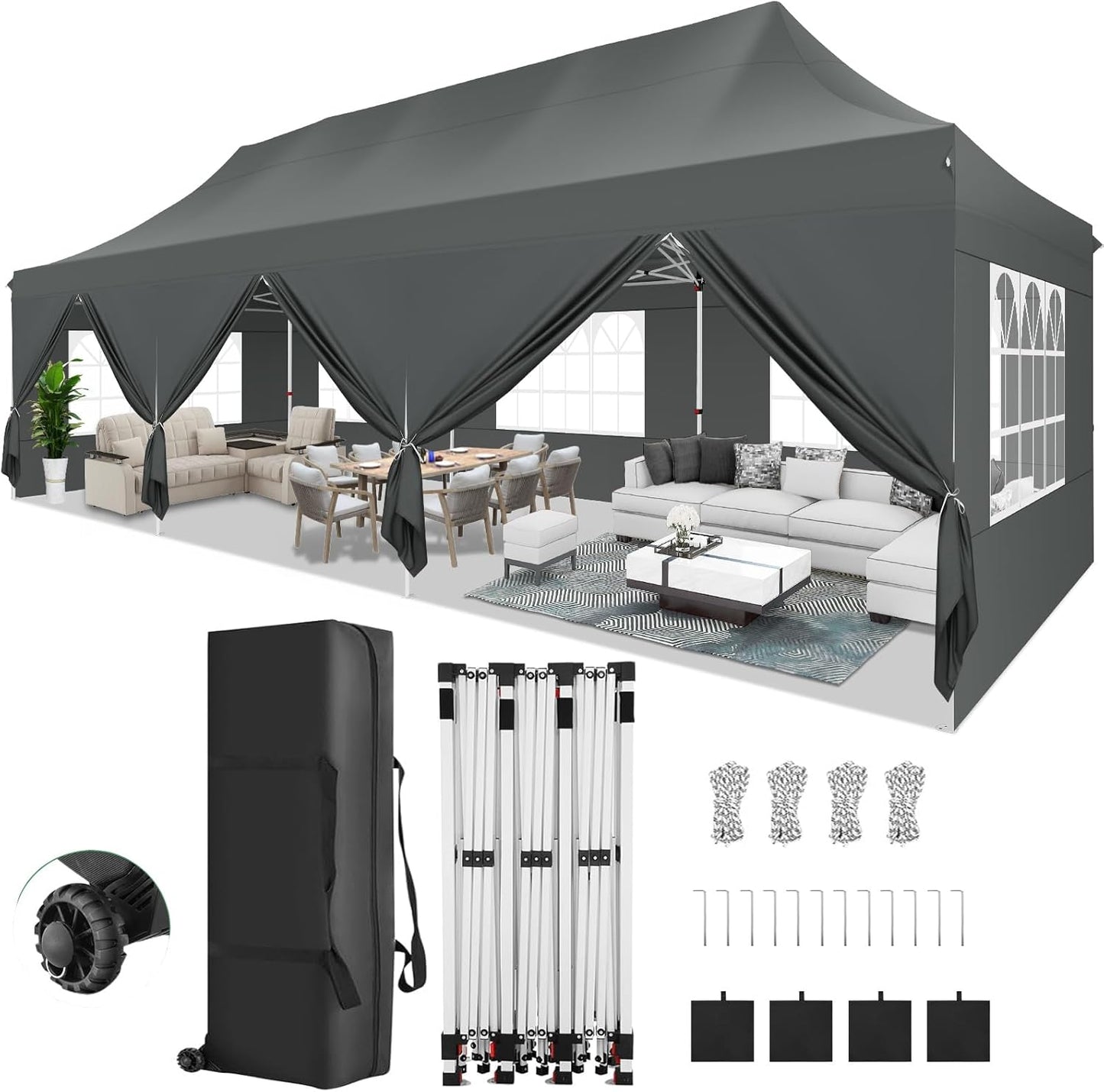 🔥[Hot sale]🔥10x20Pop up Canopy Tent with 6 sidewalls Commercial Heavy Duty Canopy UPF 50+ All Weather Waterproof Outdoor Wedding Party Tents