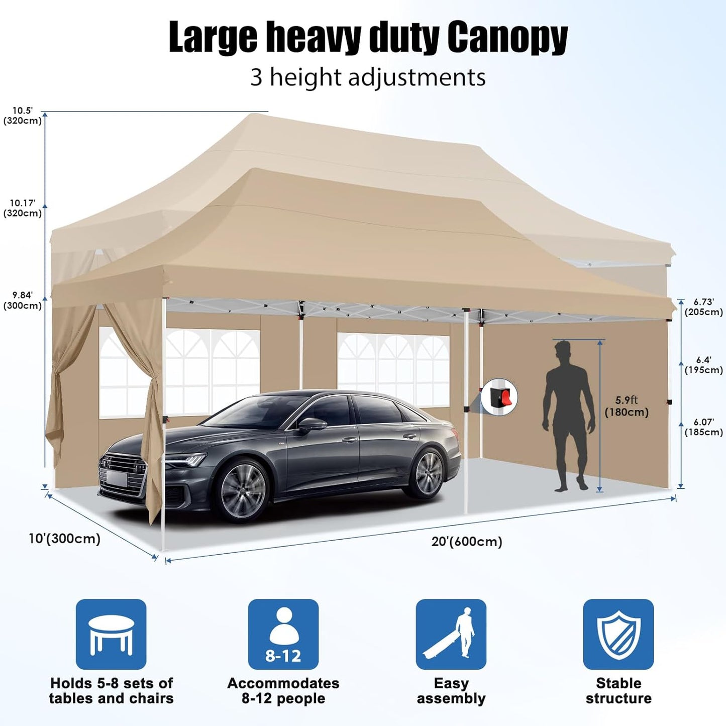 🔥[Hot sale]🔥10x20Pop up Canopy Tent with 6 sidewalls Commercial Heavy Duty Canopy UPF 50+ All Weather Waterproof Outdoor Wedding Party Tents
