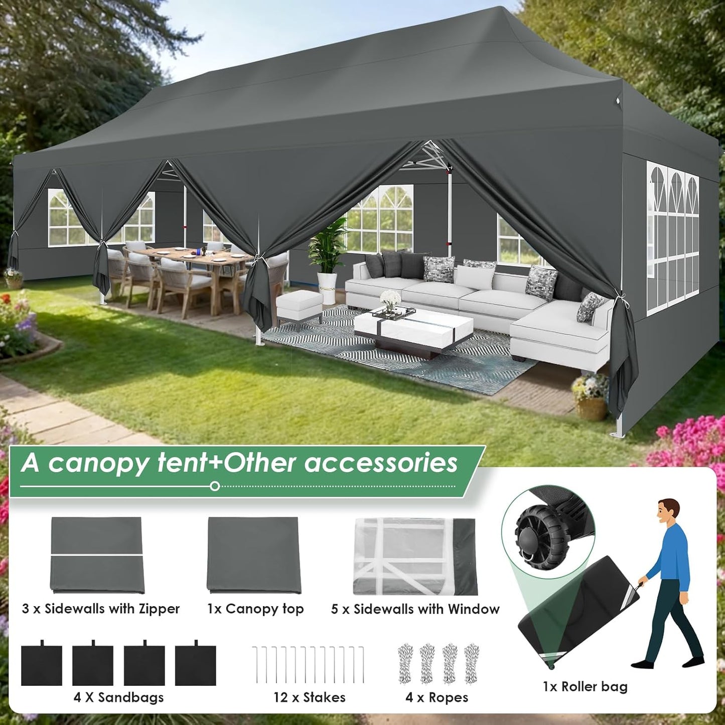 🔥[Hot sale]🔥10x20Pop up Canopy Tent with 6 sidewalls Commercial Heavy Duty Canopy UPF 50+ All Weather Waterproof Outdoor Wedding Party Tents